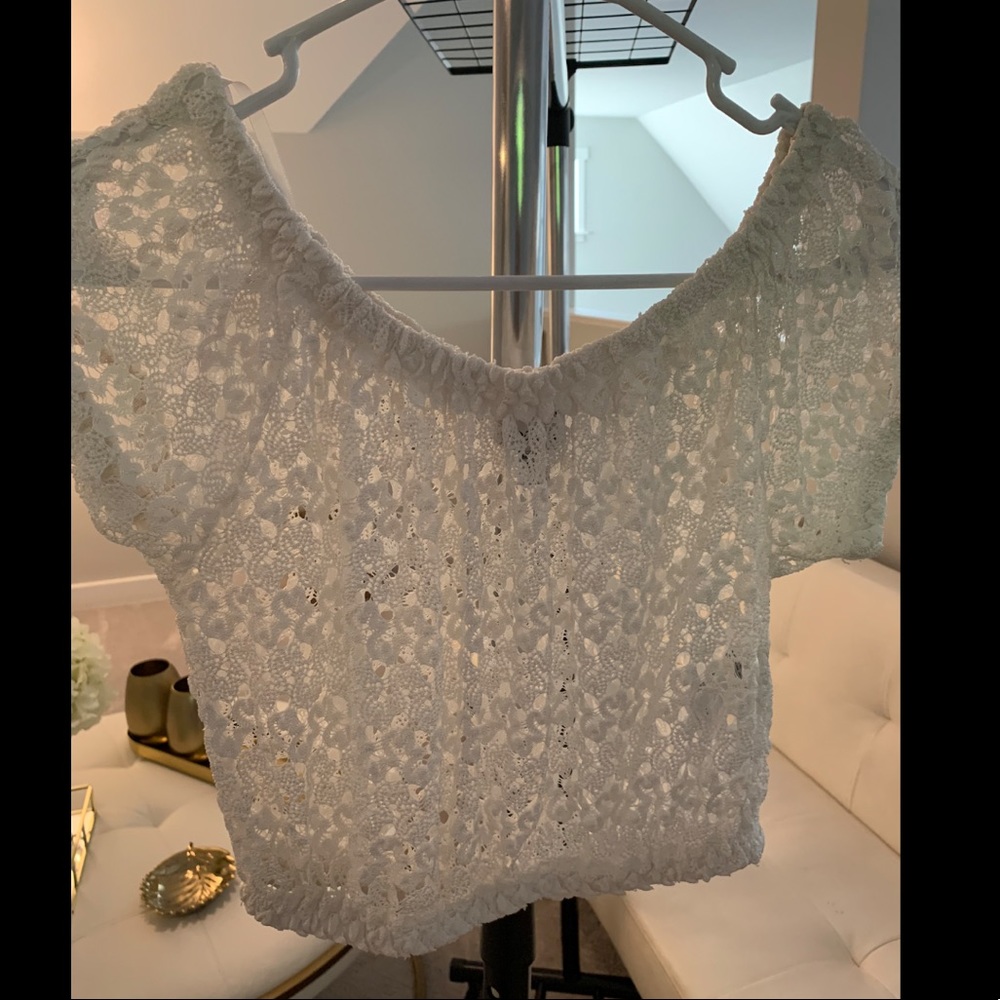 Bebe Crochet Off Shoulder Crop Top